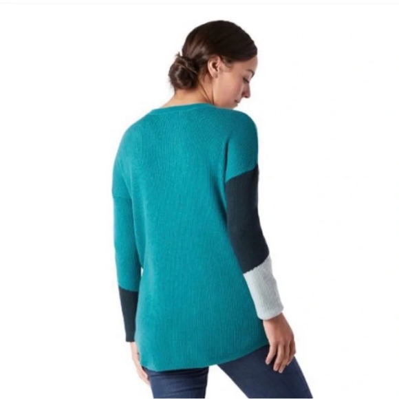 Smartwool Color Block Sweater Size Medium Blue/Green Ribbed Merino Wool Blend - Picture 2 of 9